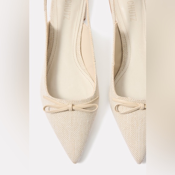 SCHUTZ Violetta Offwhite Pointed Toe Slingback Flats with Bow Size 7 - Picture 10 of 10